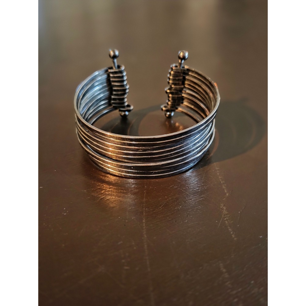 Gunmetal Multi Strand Stacked Band Cuff Bracelet Wide Ball Finial